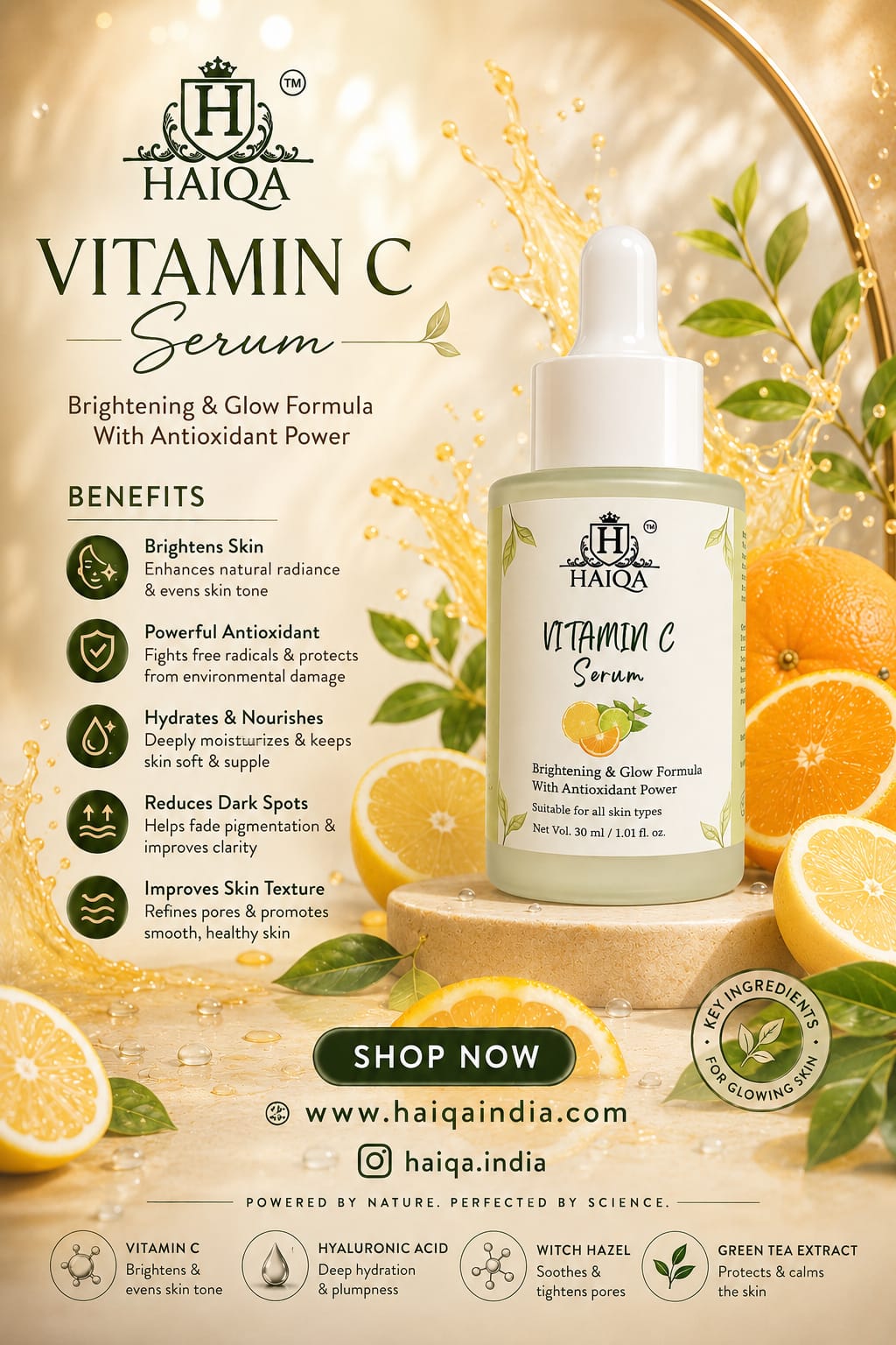 HAIQA Vitamin C Brightening Serum – Ethyl Ascorbic Acid, Hyaluronic Acid & Vitamin E for Glowing Skin - Image 2