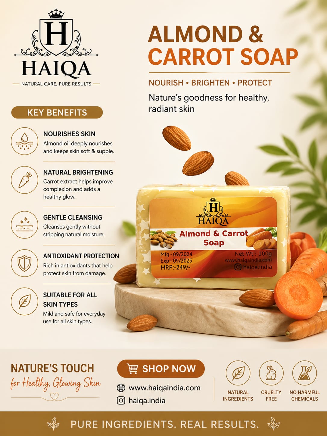 HAIQA Almond Carrot Soap With Goat Milk - For Healthy, Radiant Complexion - Image 2