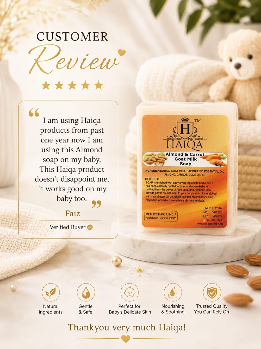 HAIQA Almond Carrot Soap With Goat Milk - For Healthy, Radiant Complexion - Image 3