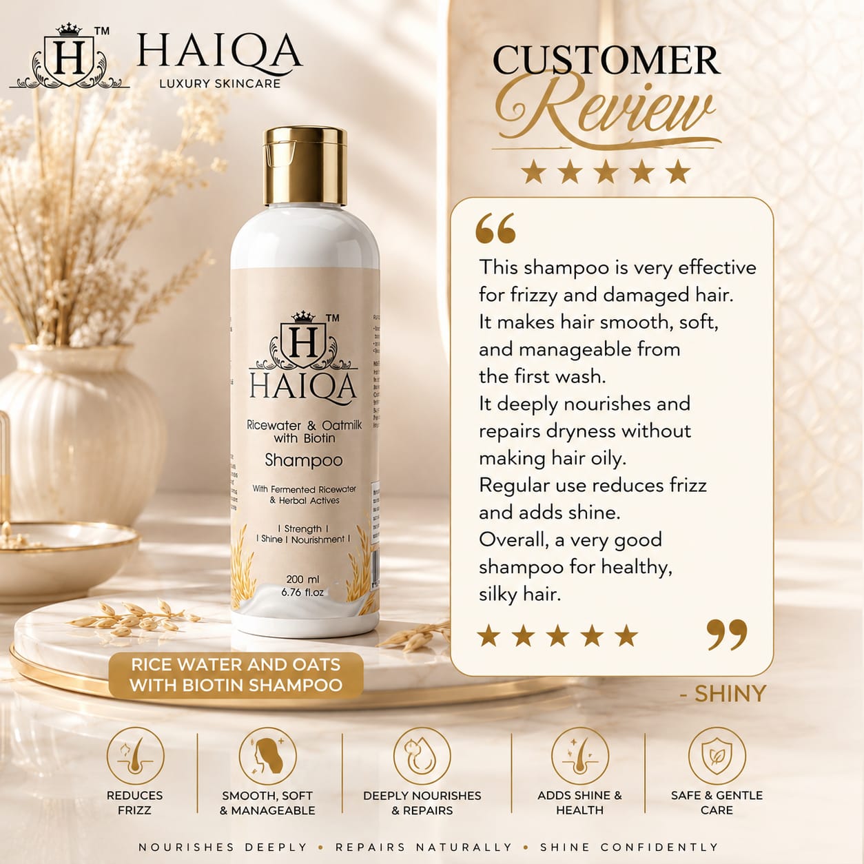 Haiqa Rice Water and Oat Milk Shampoo with Biotin for Hair Strength & Shine - Image 3